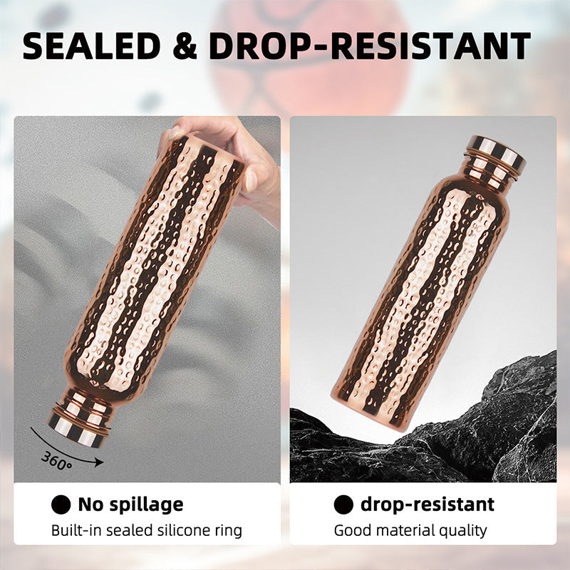 Bouteille d'eau en cuivre 800ML avec motif martelé - Étanche et élégante