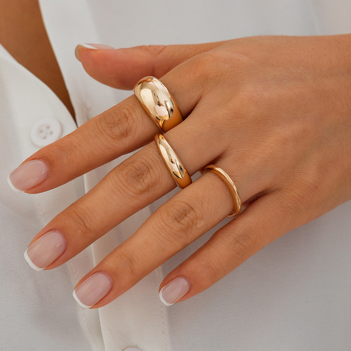 Fashion irregular alloy ring 3-piece set with smooth geometric opening ring set - Korvel