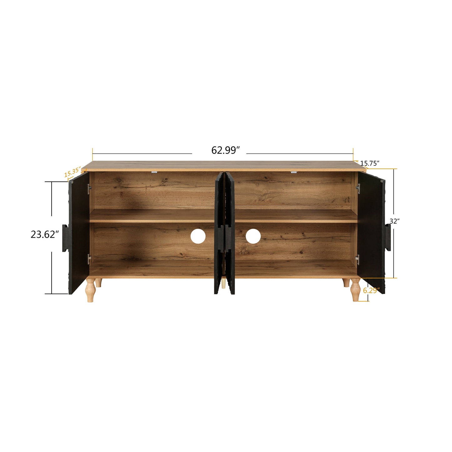 Black Carved Symmetrical Design Door And Wood Coloured Frame For TV Stand Table,Living Room ,Entryway - Korvel