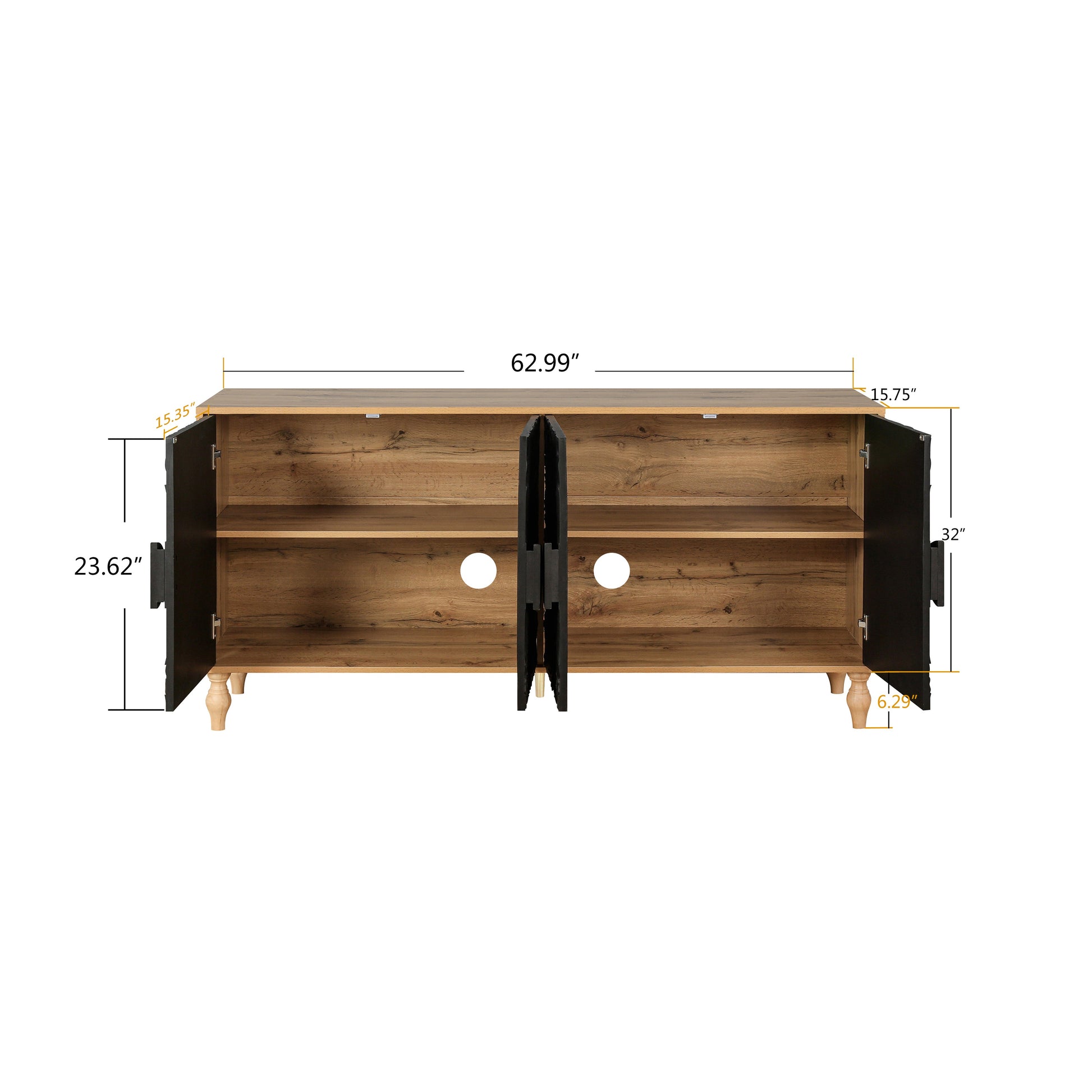 Black Carved Symmetrical Design Door And Wood Coloured Frame For TV Stand Table,Living Room ,Entryway - Korvel