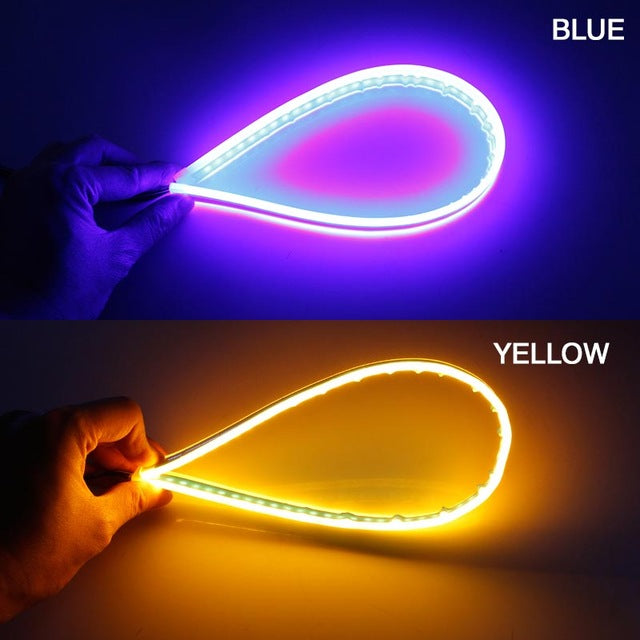 60cm New Slim Amber Sequential Flexible LED DRL For Headlight Strip Daytime Running Light With Yellow Turn Signal Lamp 12V - Korvel