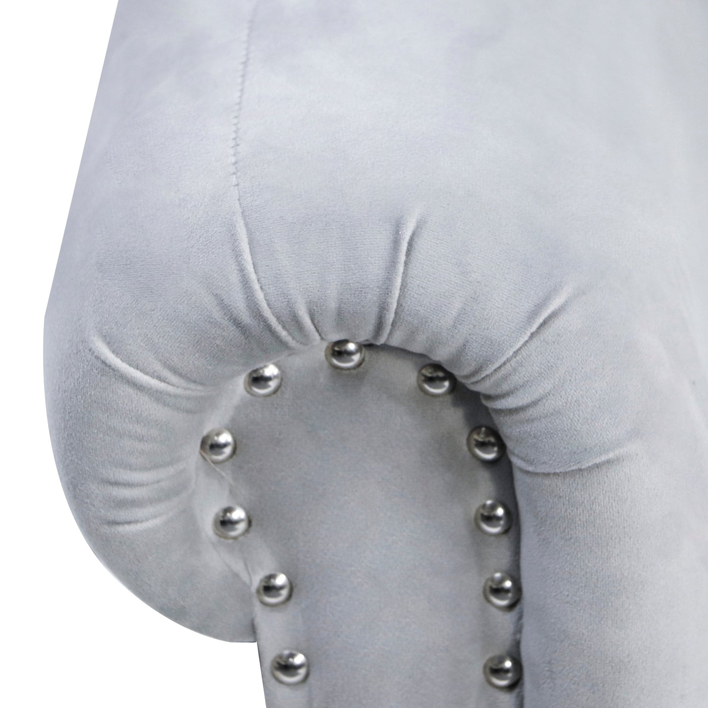 Chaise longue en velours gris avec rangement et coussin