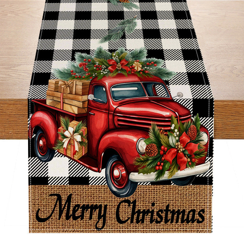 Drapeau de Table Imprimé Voiture Rouge - Nappe en Lin de Noël