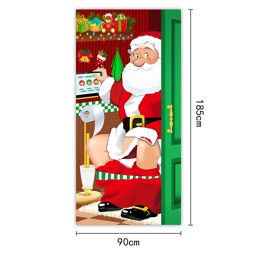 New Christmas Door Curtains, Flags, Outdoor Photography, Santa Claus and Puppies, Background Decoration, Hanging Cloth - Korvel