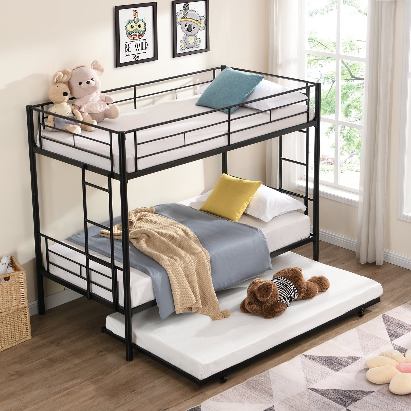 METAL Bunk Bed with trundle Black - Korvel