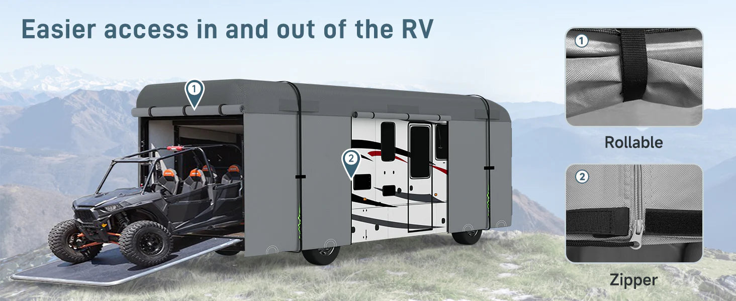 Umbrauto Class A RV Cover Upgraded Heavy Duty 7 Layers Top Windproof Breathable Class A Motorhome Camper Cover,Grey - Korvel