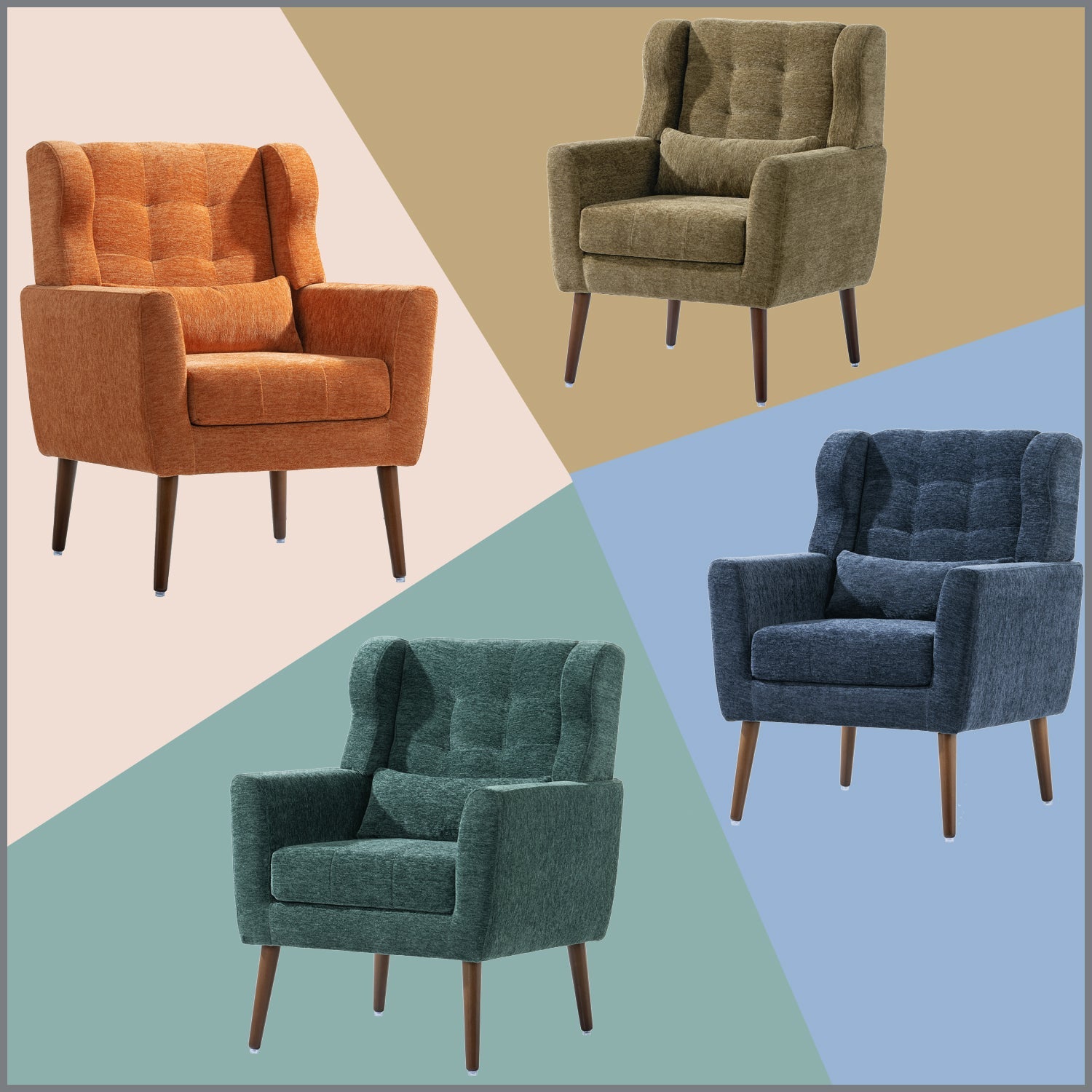 Modern Accent Chair Upholstered Foam Filled Living Room Chairs Comfy Reading Chair Mid Century Modern Chair  (Blackish Green) - Korvel