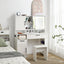 Vanity table with large sliding lighted mirror dressing table with 2 drawers storage shelves and upholstered stool white color - Korvel