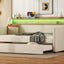 Twin Size Daybed with Trundle, Upholstered Daybed with Charging Station and LED Lights, Beige - Korvel