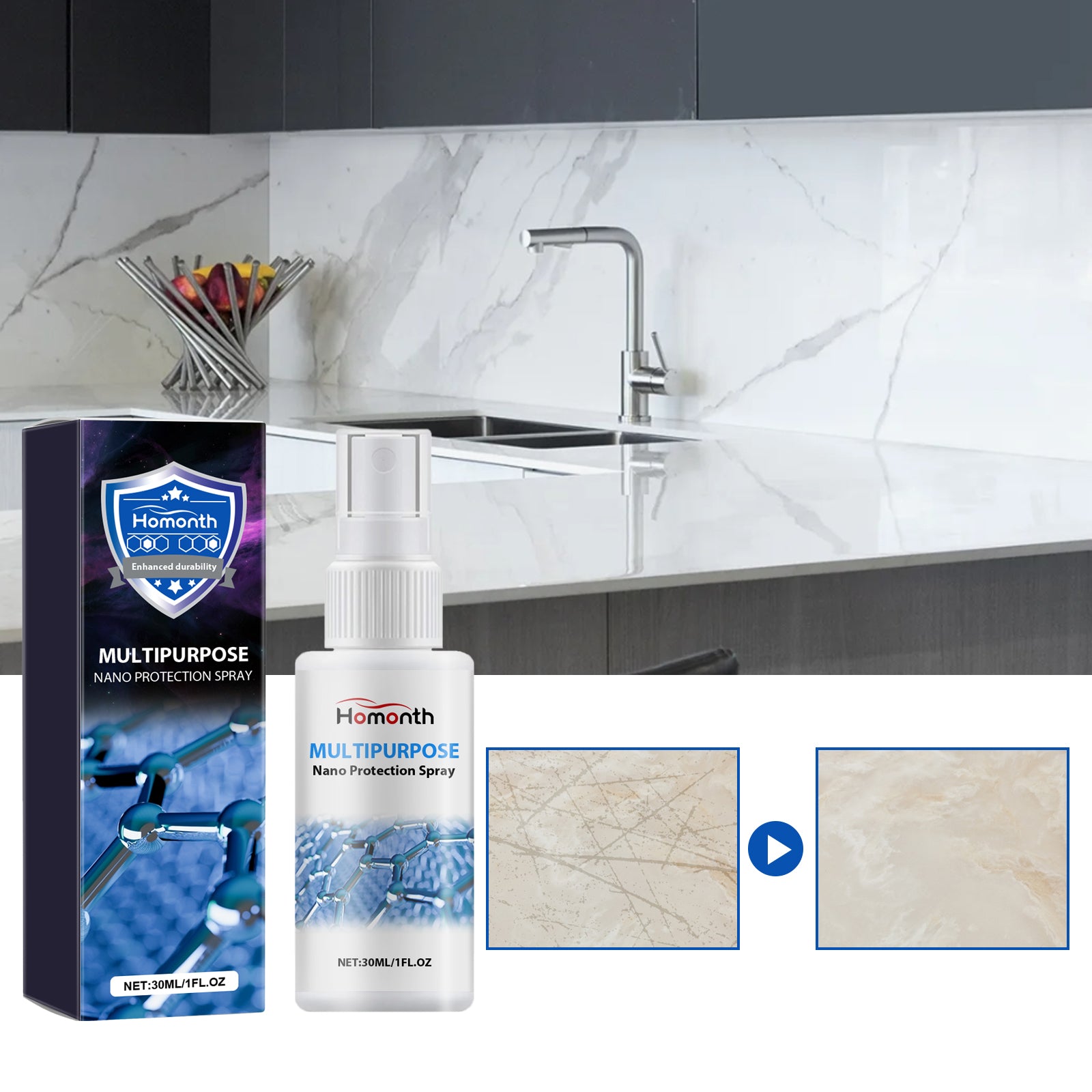 Multipurpose Nano Protection Spray, Tile Countertop Scratch Repair Stain Remover Multi-Functional Retreader - Korvel