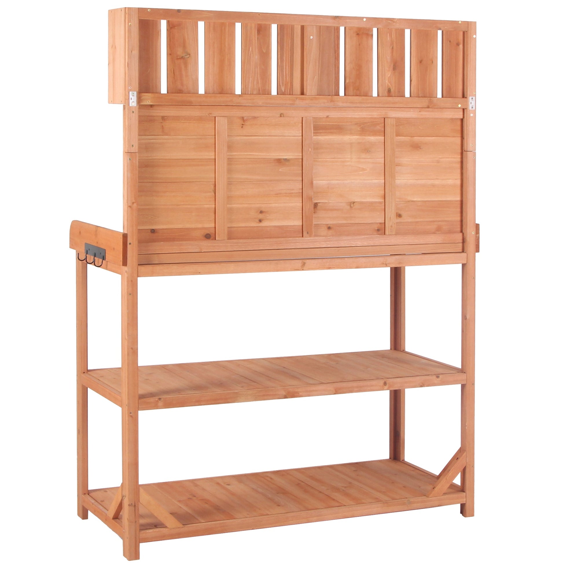 65" Large Wooden Farmhouse Rustic Outdoor Potting Bench Table Garden Potting Bench with 4 Storage Shelves and Side Hook,Natural - Korvel