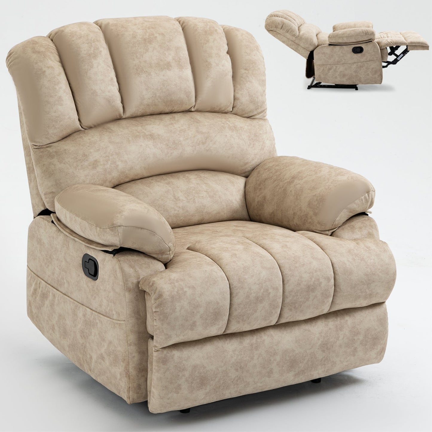 Large Manual Recliner Chair in Beige Fabric