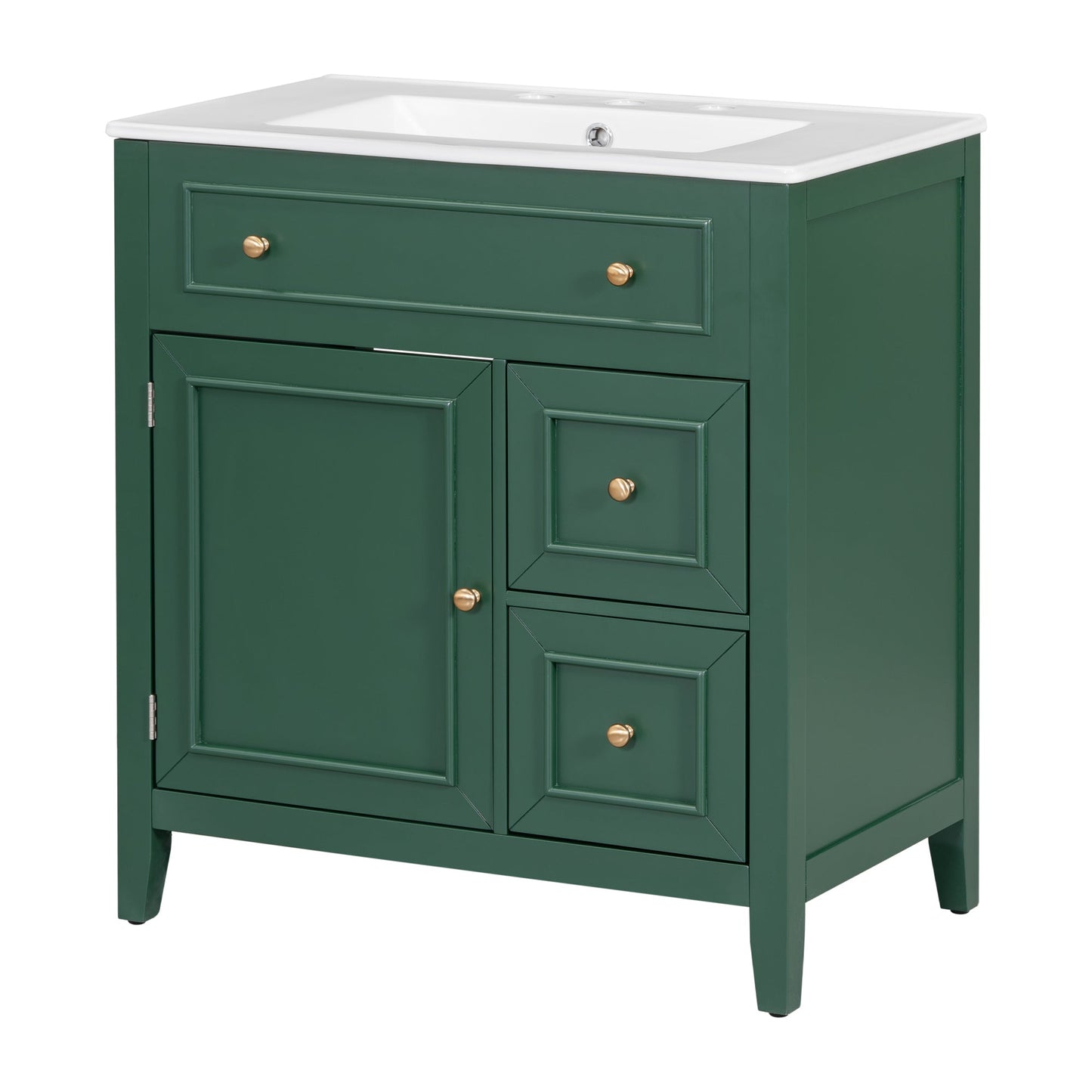 Vanidad de baño verde de 30" con lavabo y almacenamiento
