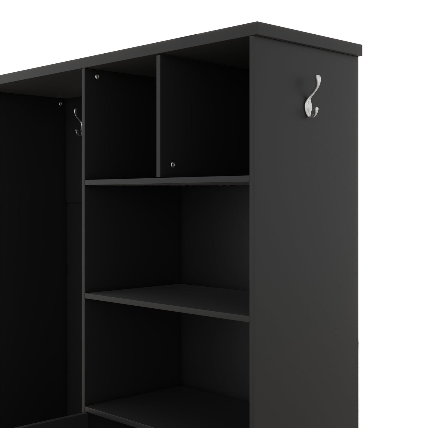Multi-functional Hall Tree with Storage Shelves Drawers and Cabinet, Elegant Hallway Shoe Cabinet with Bench Modern Black - Korvel