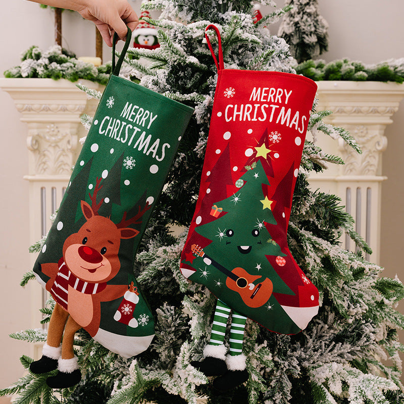 Christmas decorations, colorful prints, Christmas socks, Santa Claus gift socks, snowman gift bags, red and green leg hanging Christmas socks - Korvel