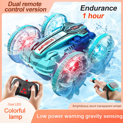Colorful light wheel double-sided stunt amphibious remote control car watch dual control four-wheel drive power - Korvel