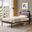 Dual size metal platform bed frame with wooden headboard and footrest, USB LINER, LED lights - Korvel