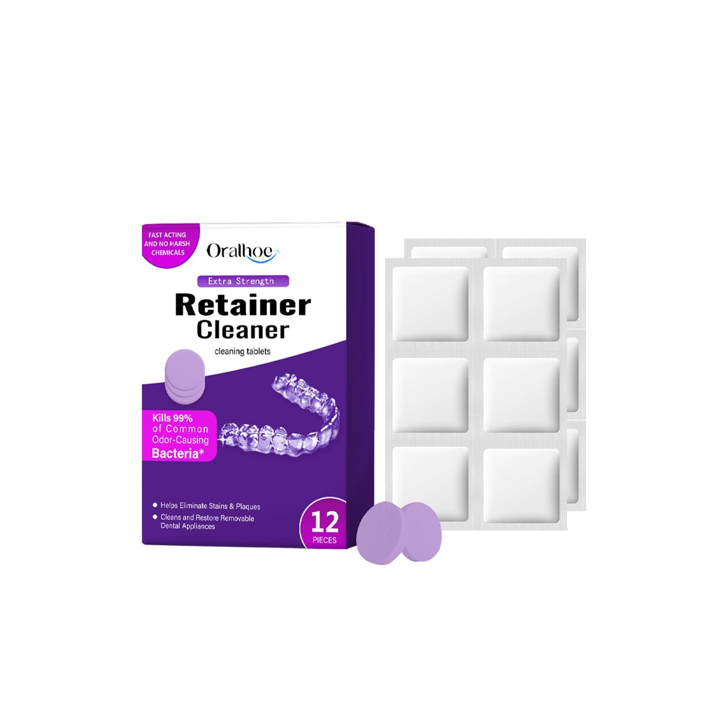 Purple Denture Retainer Cleaning Tablet Cleans Stains Tartar Deposits Dental Retainer Odor Cleaning Tablet - Korvel