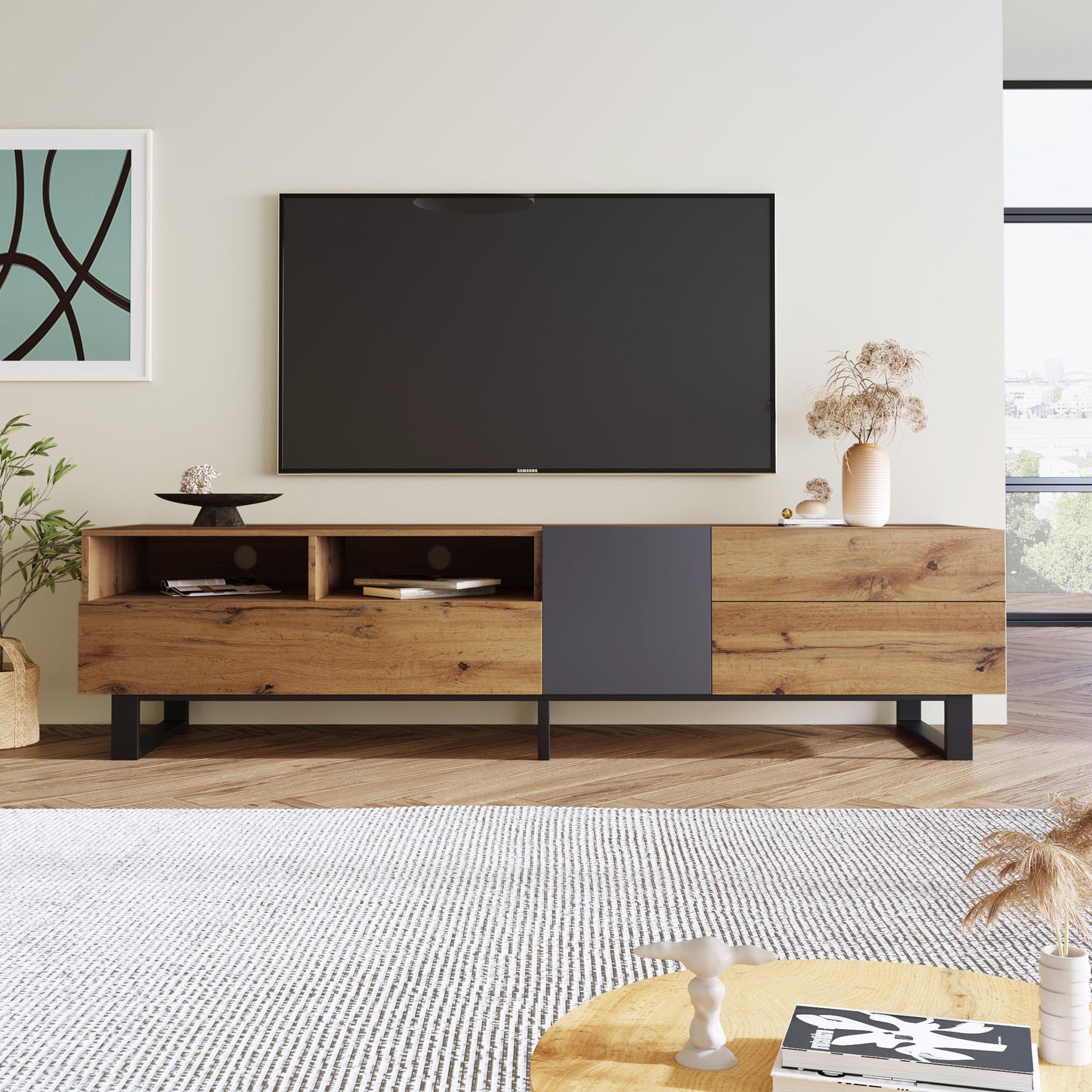 Modern TV Stand for 80'' TV with Double Storage Space - Korvel