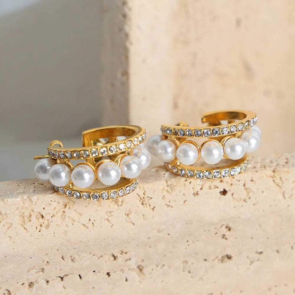 Pearl Titanium Steel C-Hoop Earrings - Korvel