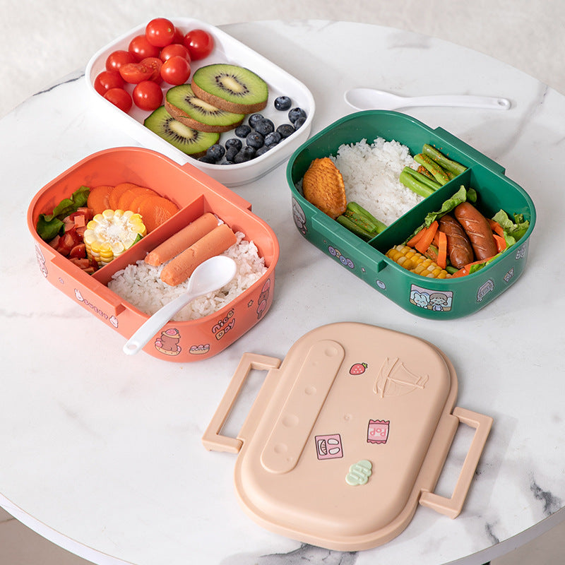 Cartoon cute portable square single layer lunch box with handle lunch box - Korvel
