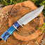 Custom 14-Inch Damascus Steel Bowie Knife with Colored Bone Handle & Leather Sheath | KBS Knives - Korvel