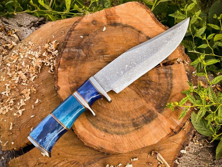 Custom 14-Inch Damascus Steel Bowie Knife with Colored Bone Handle & Leather Sheath | KBS Knives - Korvel