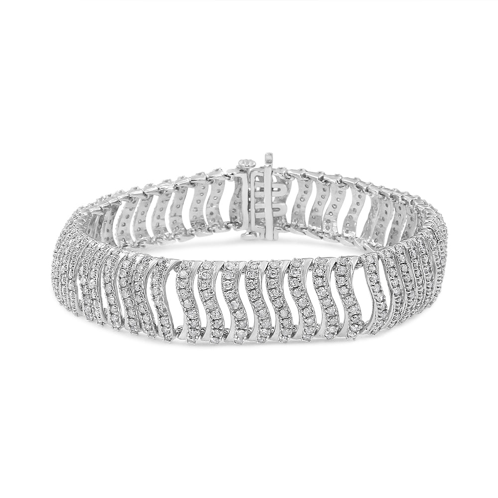 Pulsera de eslabones en plata esterlina .925 con diamantes de corte redondo de 5.00 Cttw