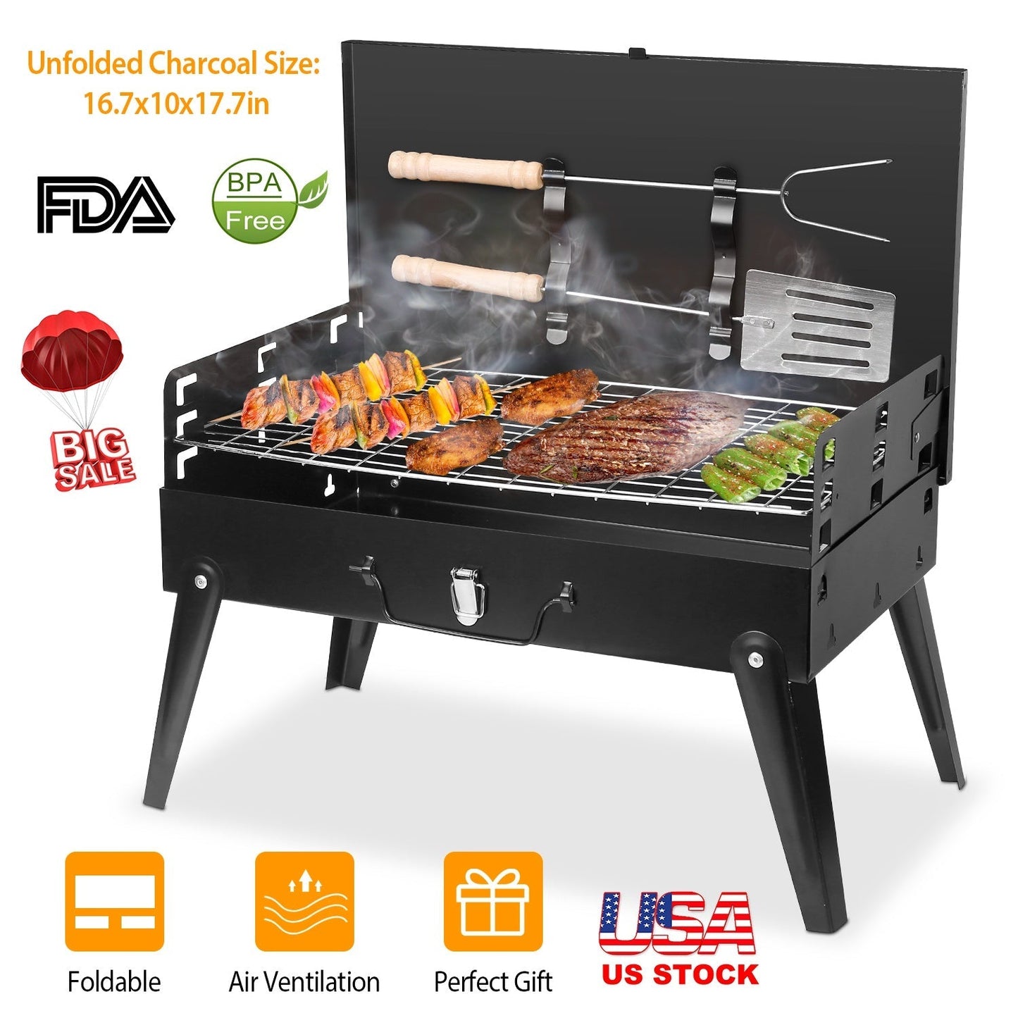 Parrilla de Carbón Portátil LJG - BBQ Compacta y Plegable