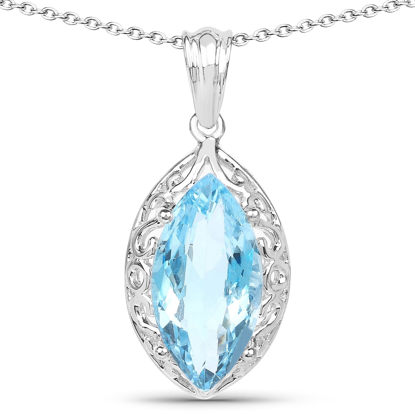 8.22 Carat Genuine Swiss Blue Topaz Pendant in Sterling Silver
