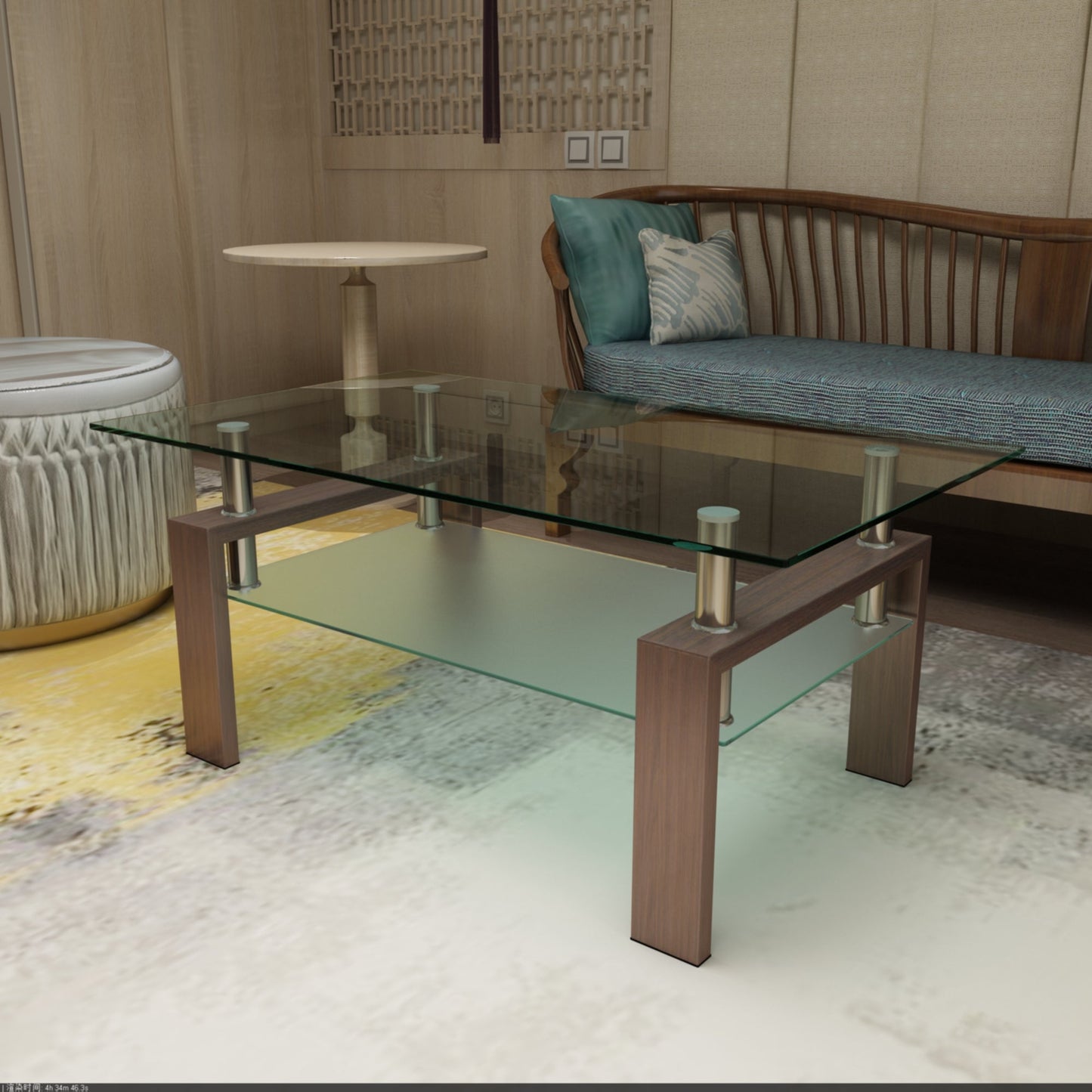 Rectangle Walnut Glass Coffee Table, Clear Coffee Table, Modern Side Center Tables for Living Room, Living Room Furniture - Korvel