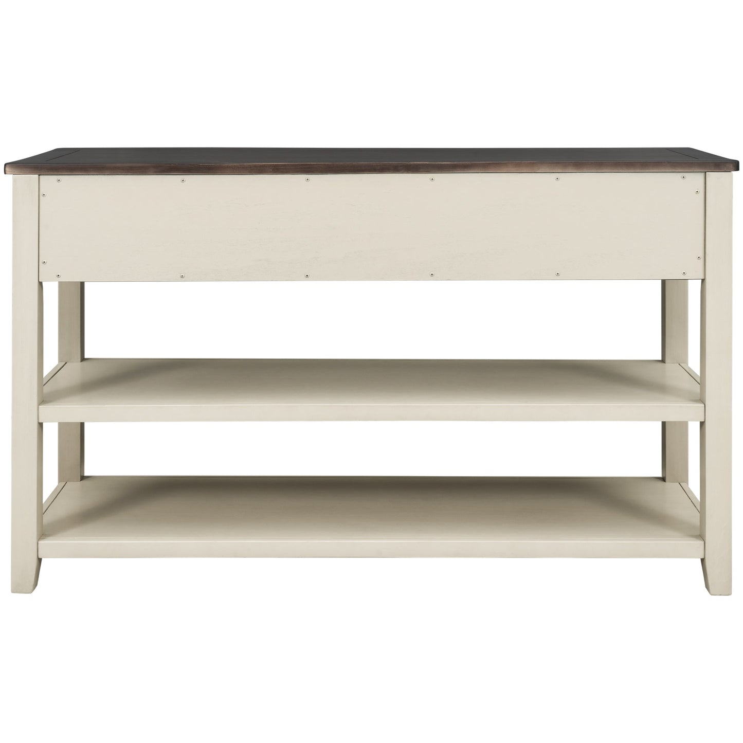 Table Console Rétro avec Étagères Ouvertes - Espresso et Beige