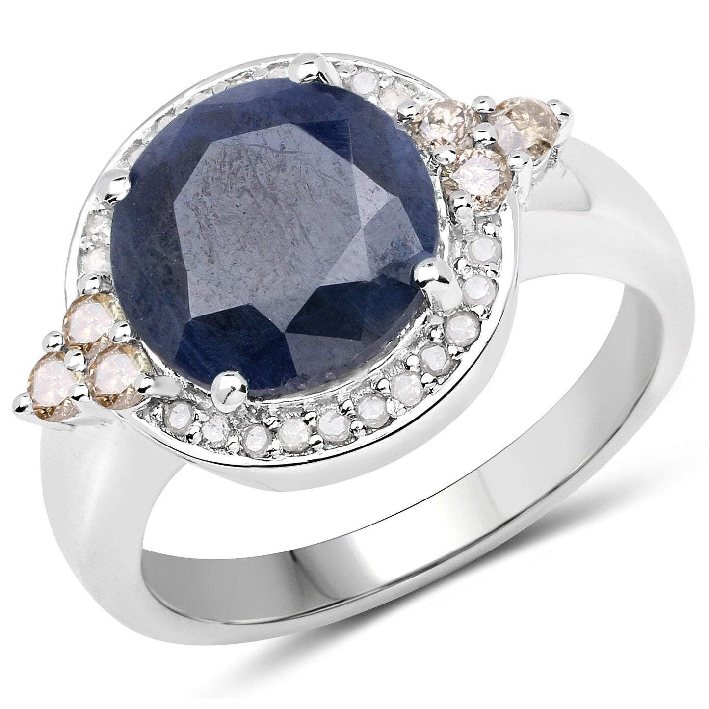 4.10 Carat Blue Sapphire and Diamond .925 Sterling Silver Ring