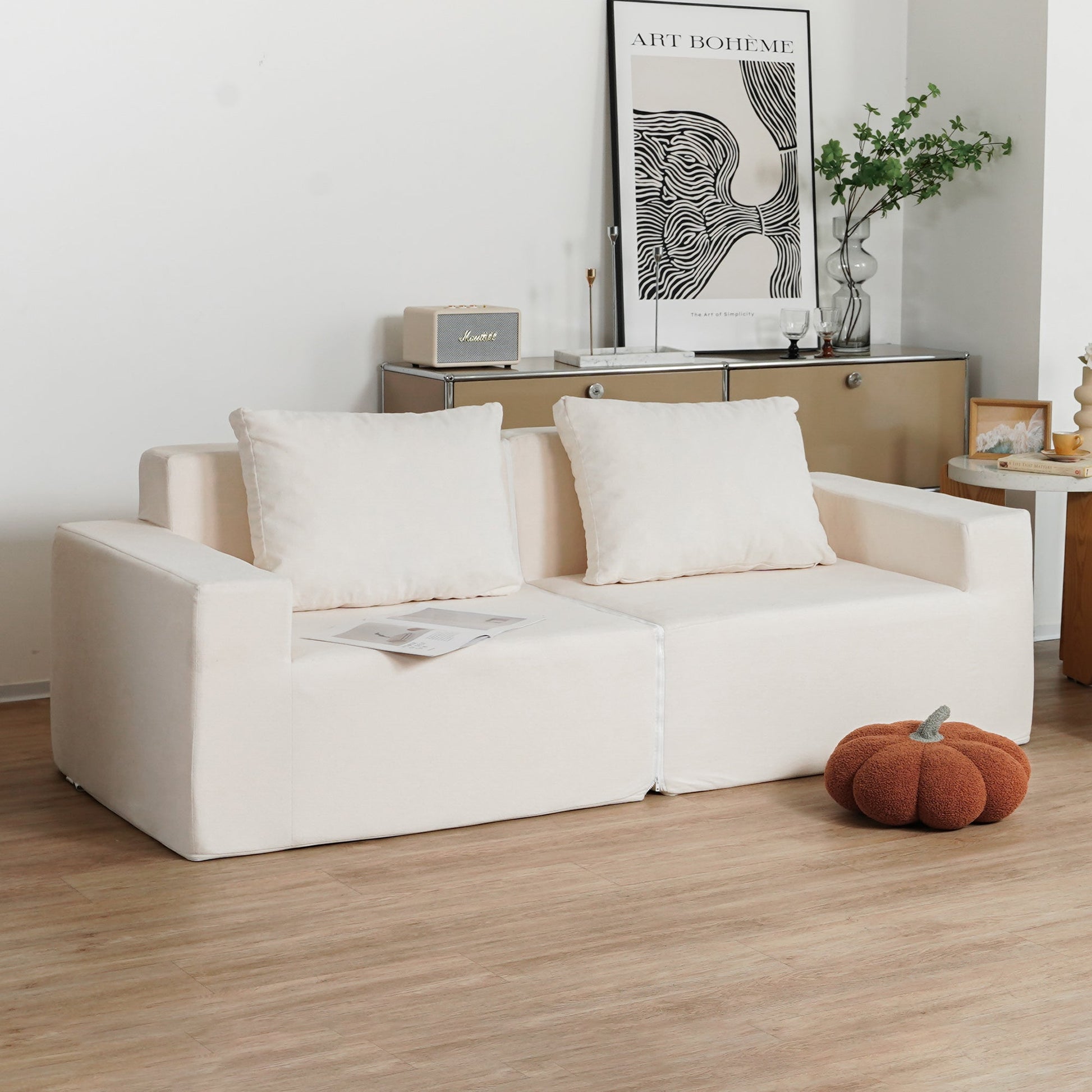 No Installation&Convertible Living room foam sofa chair Loveseat Twin Size with Armrests Removable and Machine Washable Cover - Korvel