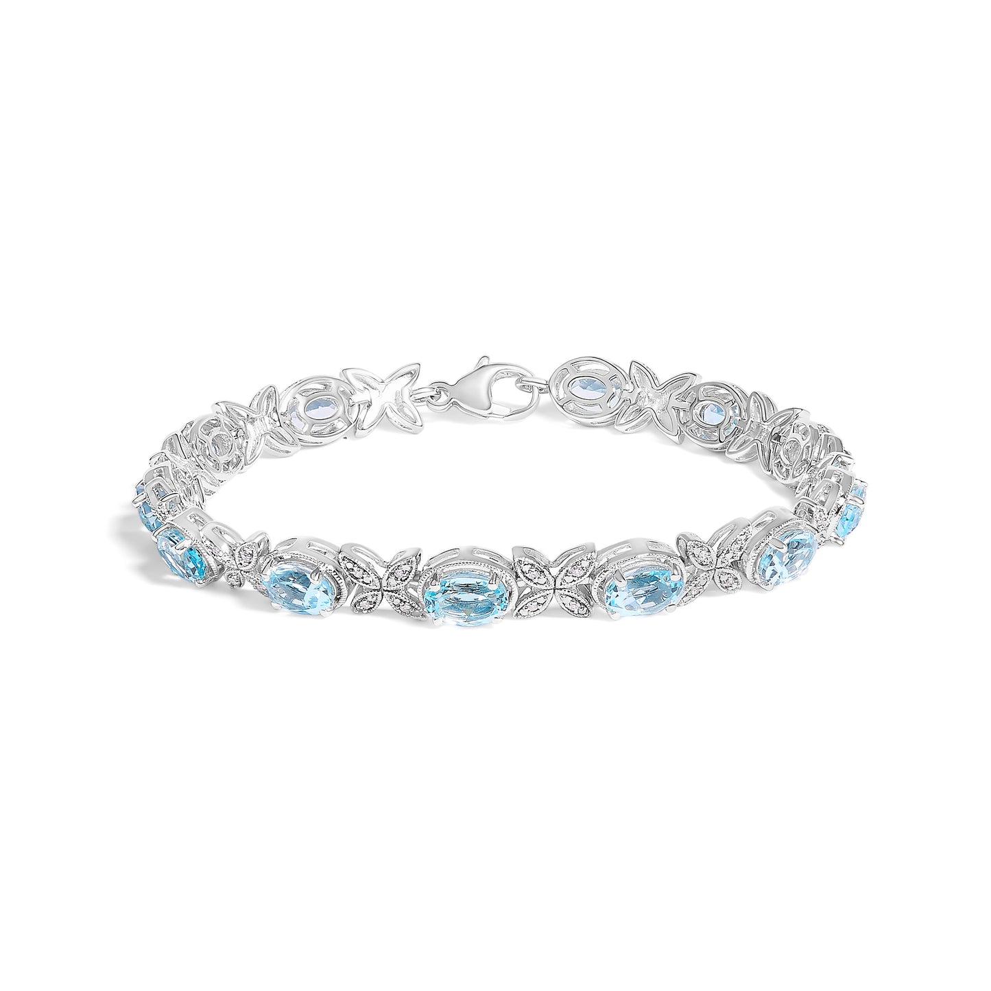 Pulsera de mariposa de diamantes y topacio azul de plata esterlina .925 - Tamaño 7"