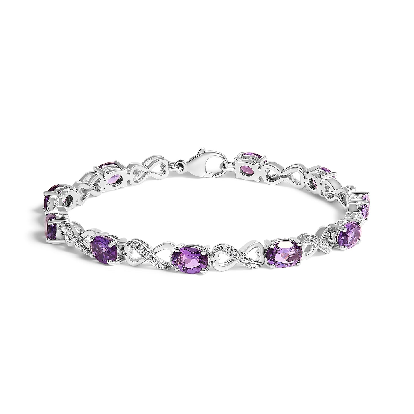 Pulsera de eslabones de infinito de plata esterlina .925 con amatista púrpura y diamantes - 7"