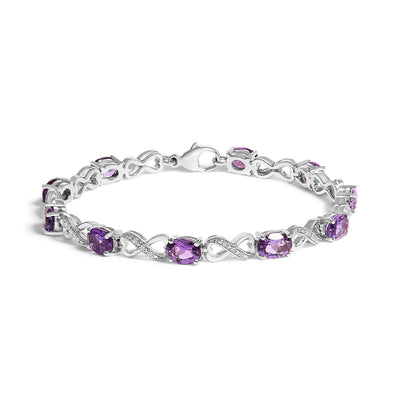 Pulsera de eslabones de infinito de plata esterlina .925 con amatista púrpura y diamantes - 7"