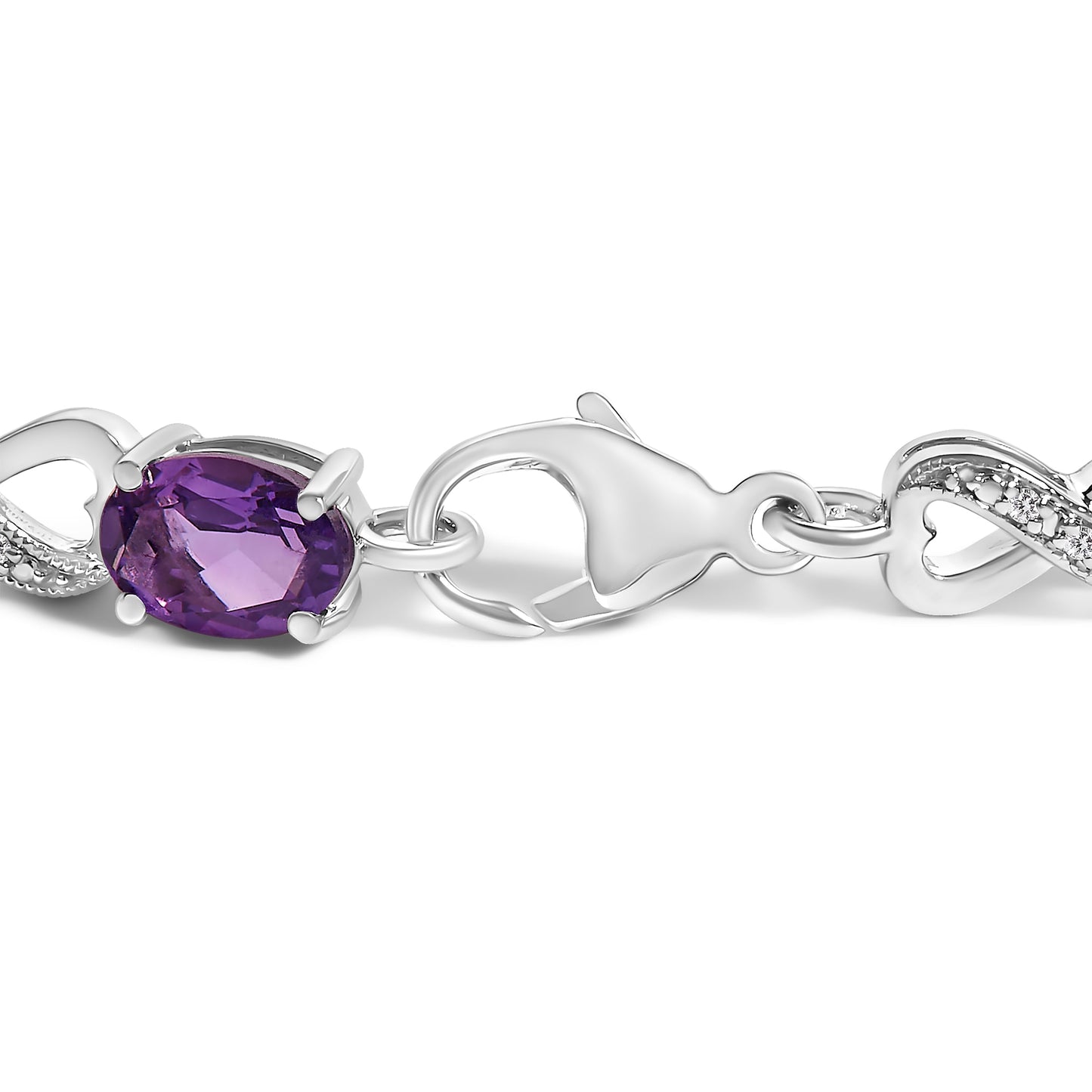 Pulsera de eslabones de infinito de plata esterlina .925 con amatista púrpura y diamantes - 7"