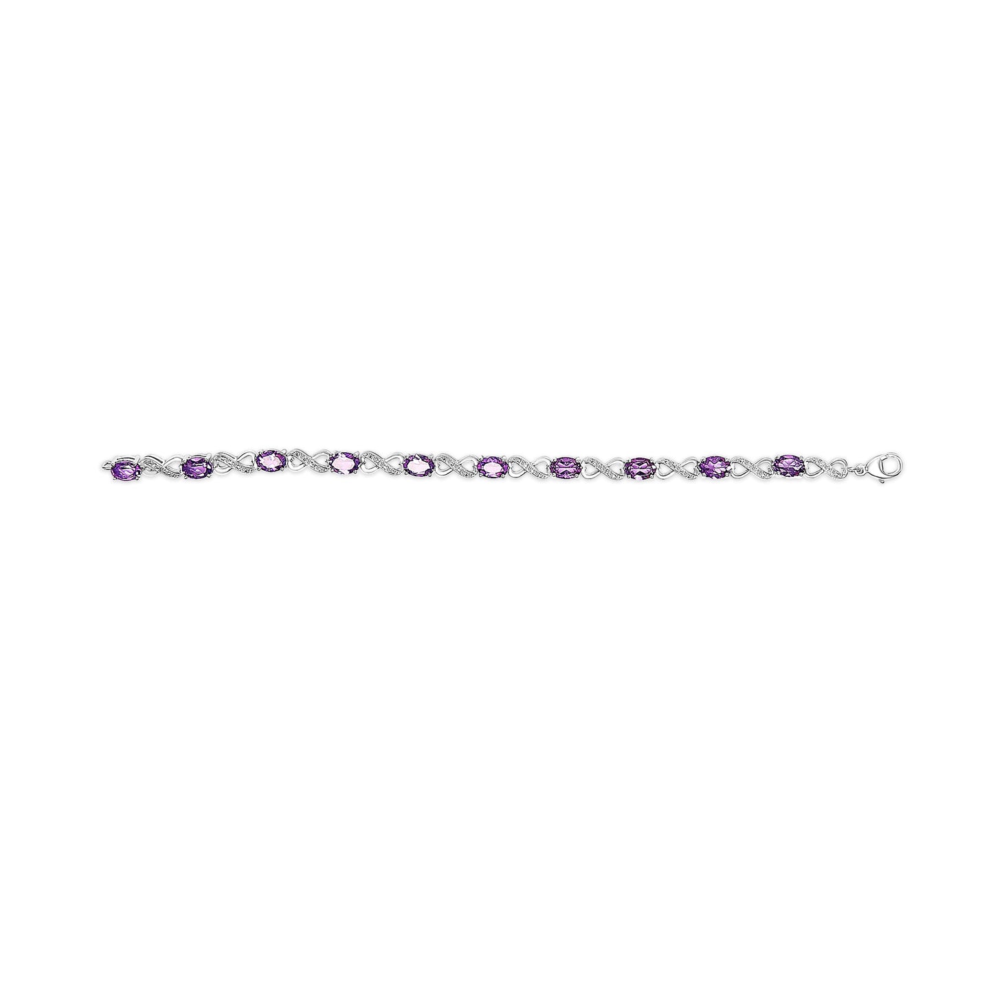 Pulsera de eslabones de infinito de plata esterlina .925 con amatista púrpura y diamantes - 7"