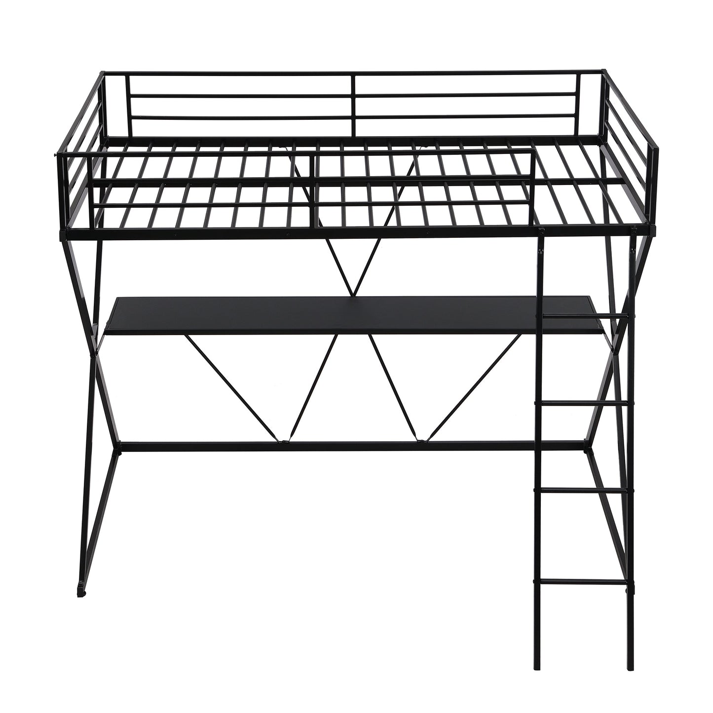 Premium Twin Size Loft Bed with Desk and Guardrails - Black