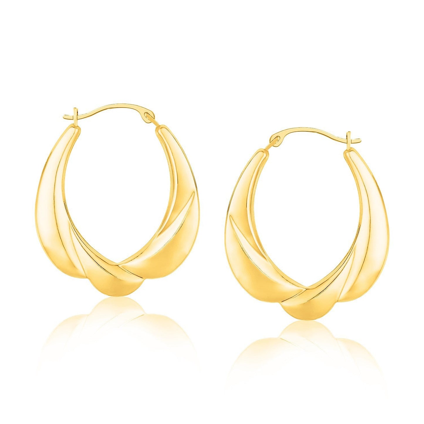 Boucles d'oreilles ovales graduées en or jaune 14 carats avec motif en écaille