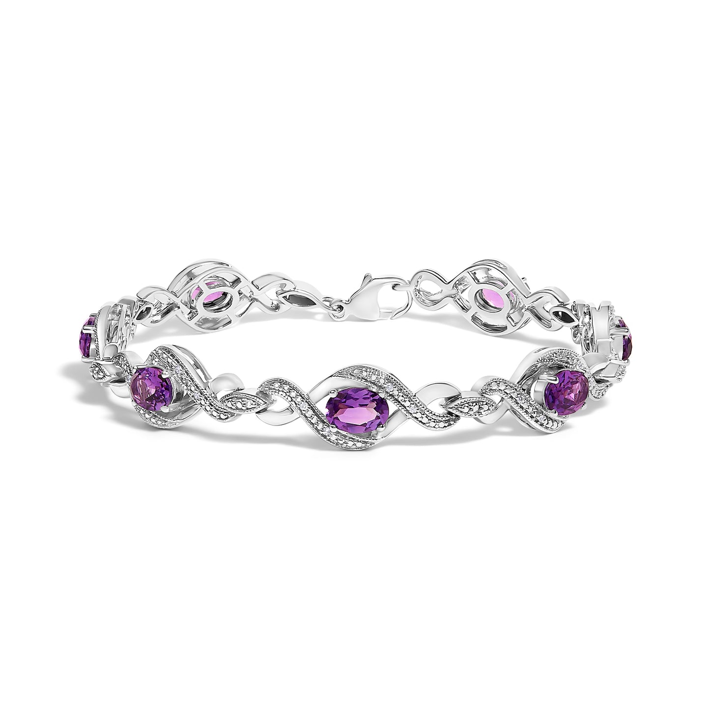 Pulsera de Tenis de Cruz de Amatista y Diamante de Plata Esterlina .925 - 7"