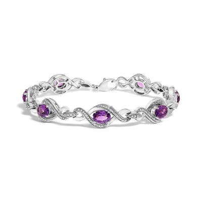 Pulsera de Tenis de Cruz de Amatista y Diamante de Plata Esterlina .925 - 7"