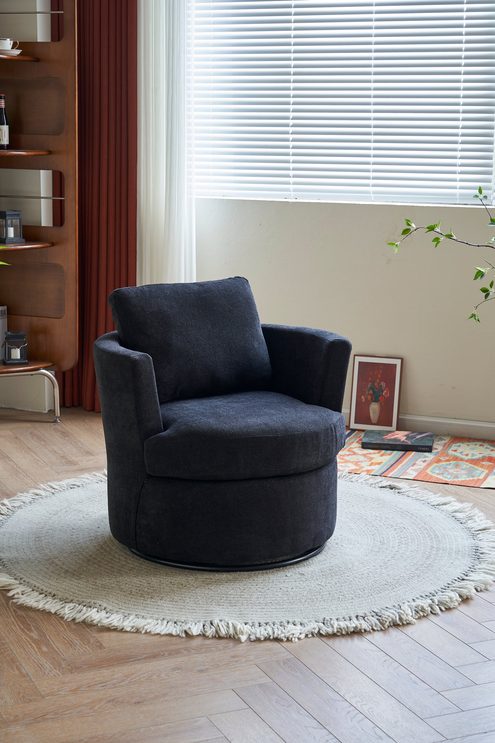 Rotating bucket chair living room comfortable circular sofa chair 360 degree rotating bucket chair armchair (black) - Korvel