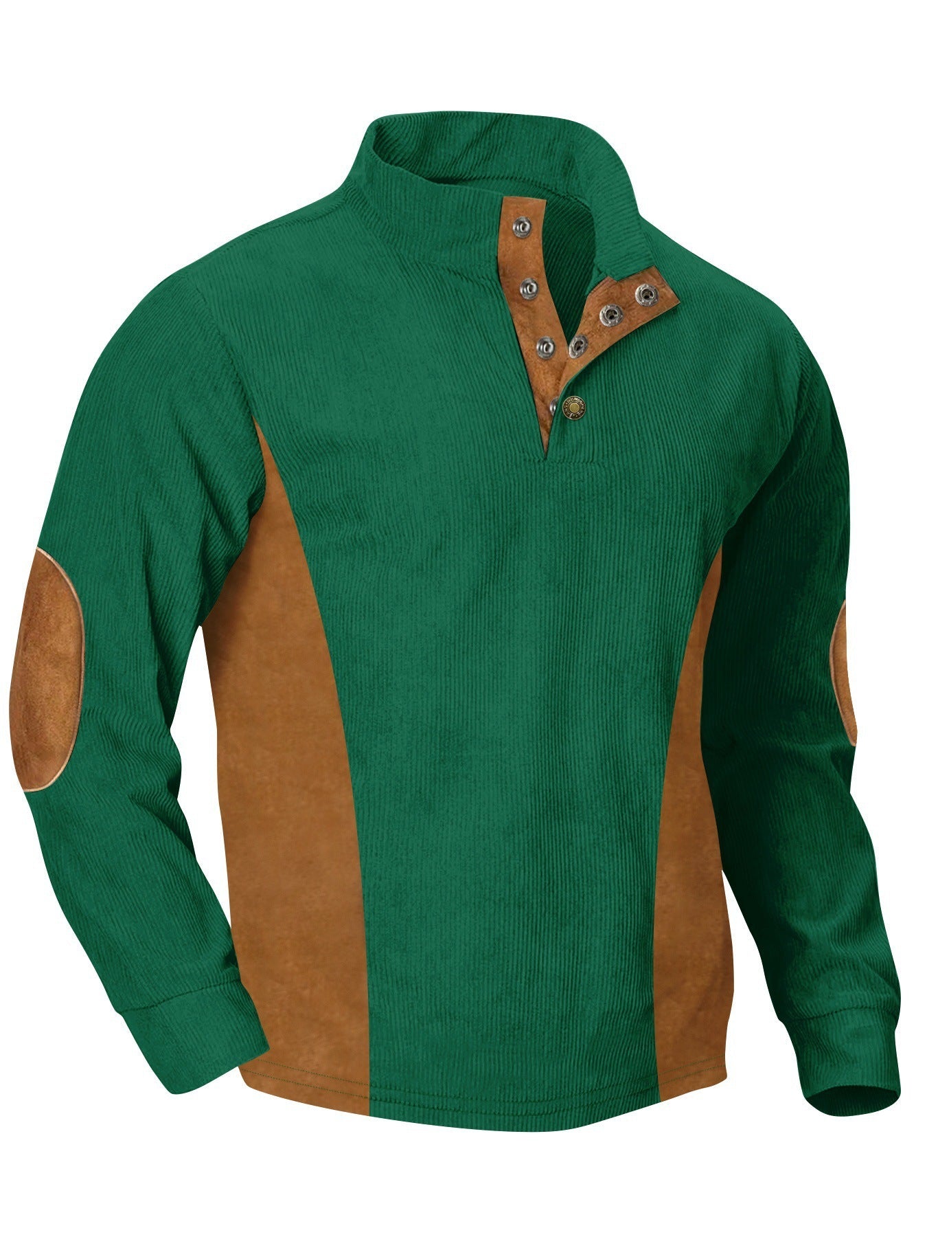 European men's casual stand up collar long sleeved corduroy sweatshirt with pit stripe - Korvel