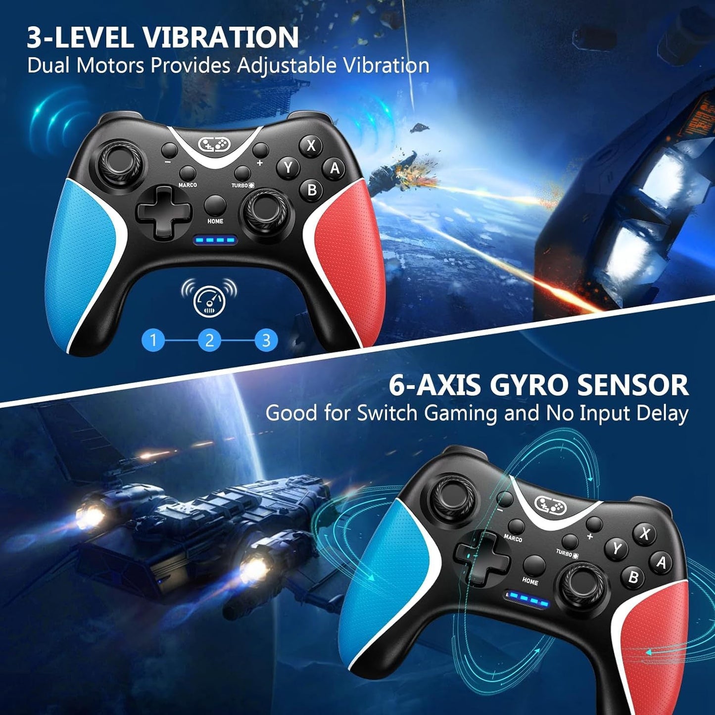 Wireless Switch Game Controller with Custom Back Key Programming