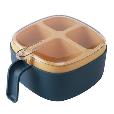 Caja de Condimentos de Cuatro Compartimentos de Color Contrastante con Cuchara