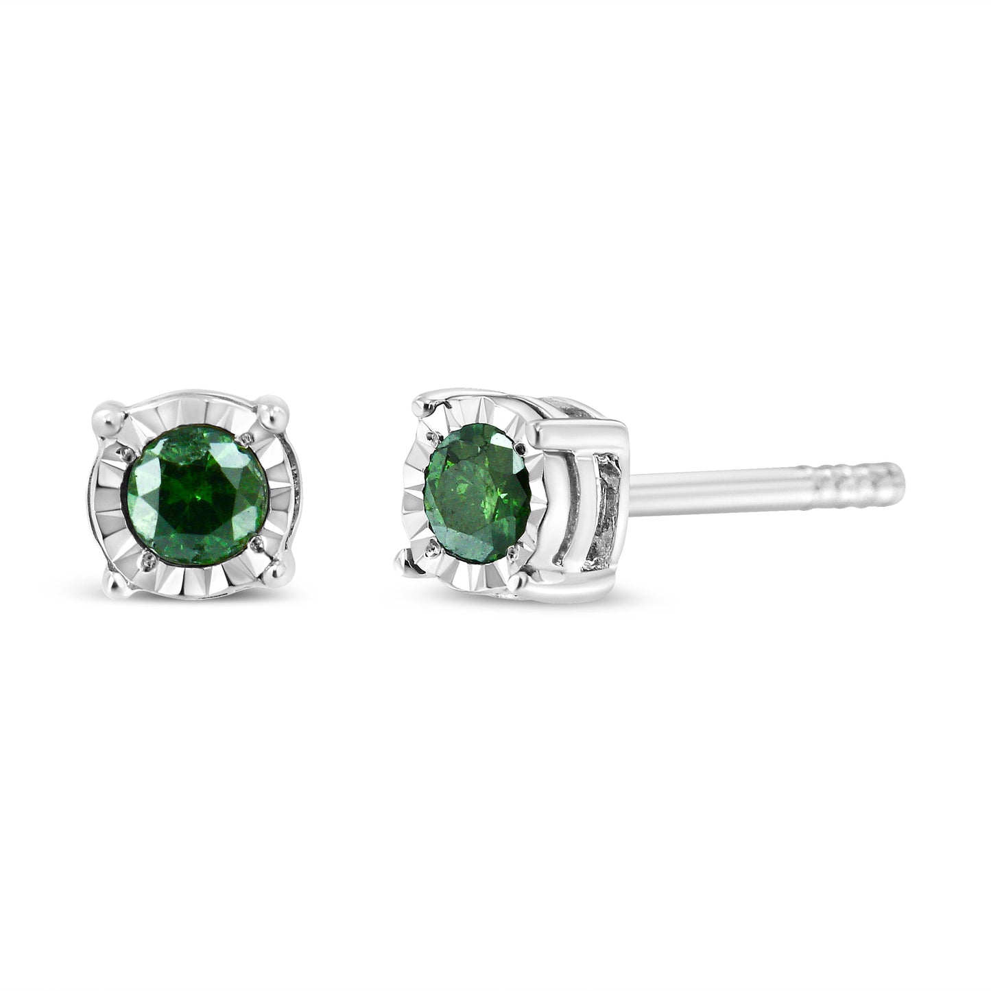 Pendientes de Stud de Diamante Verde en Plata de Ley