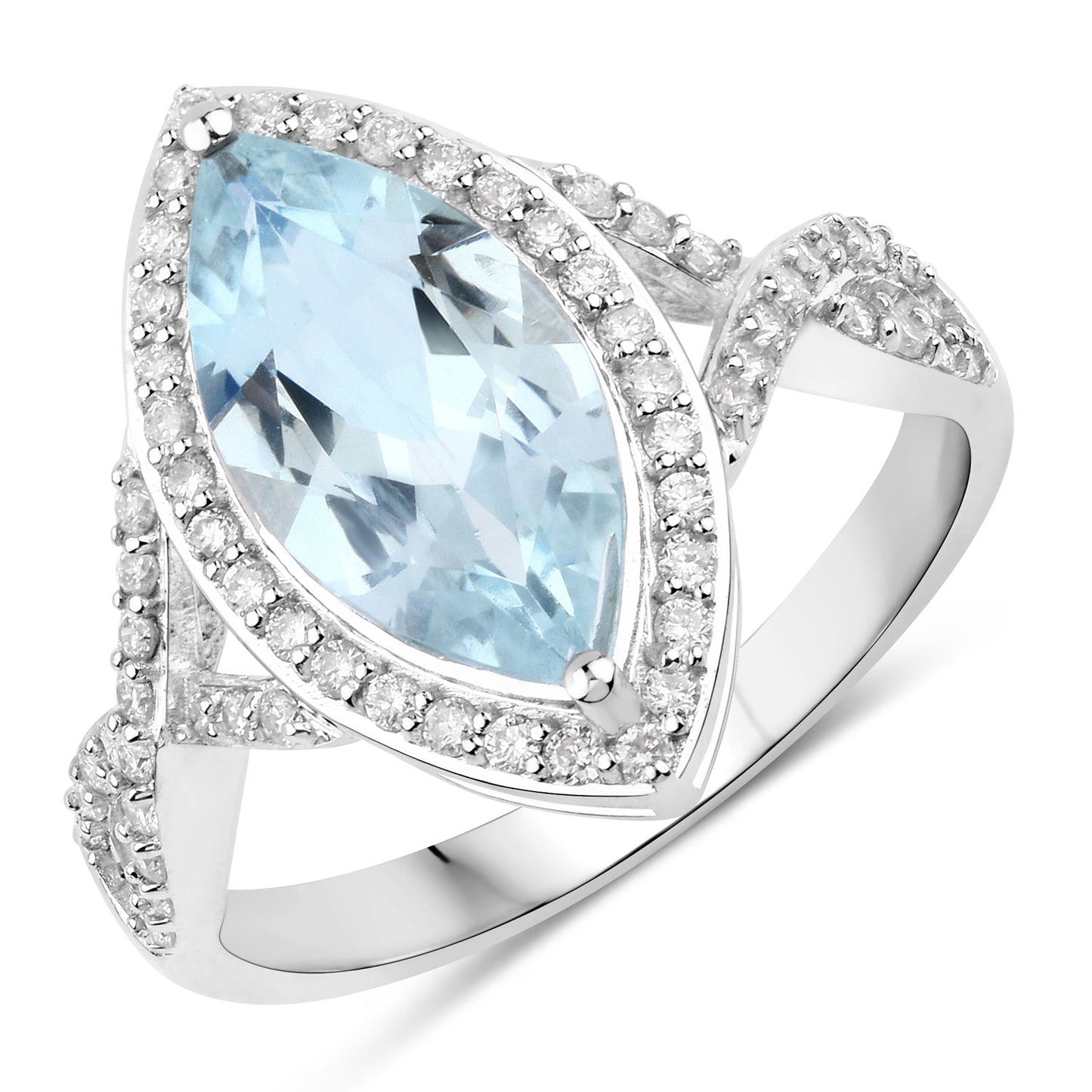 Bague de fiançailles en or blanc 14K avec aquamarine et diamants de 2,24 carats