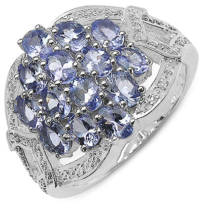 Bague de fiançailles en argent sterling avec tanzanite véritable de 2,38 carats
